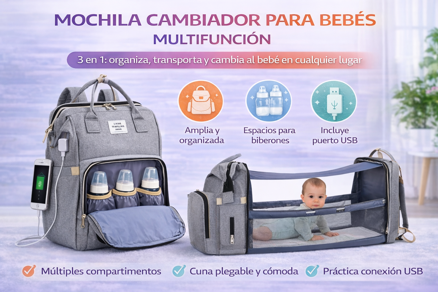 Mochila Cambiador Bebés Multifunción
