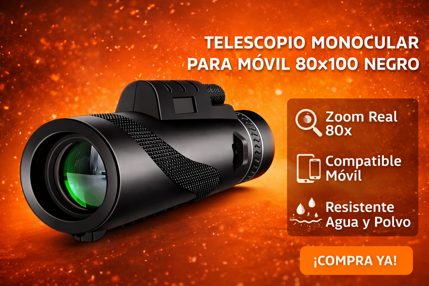 Telescopio Monocular para Móvil 80x100 Negro
