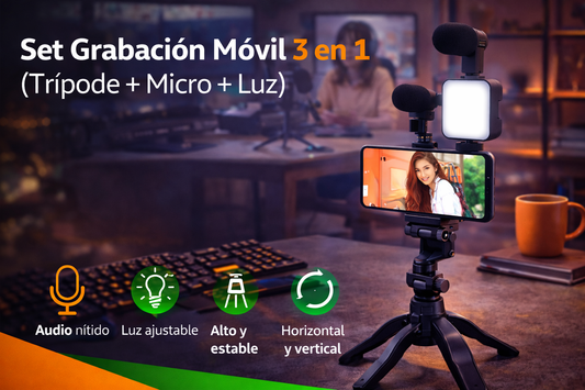 Set grabación móvil 3 en 1 (tripode+micro +luz)