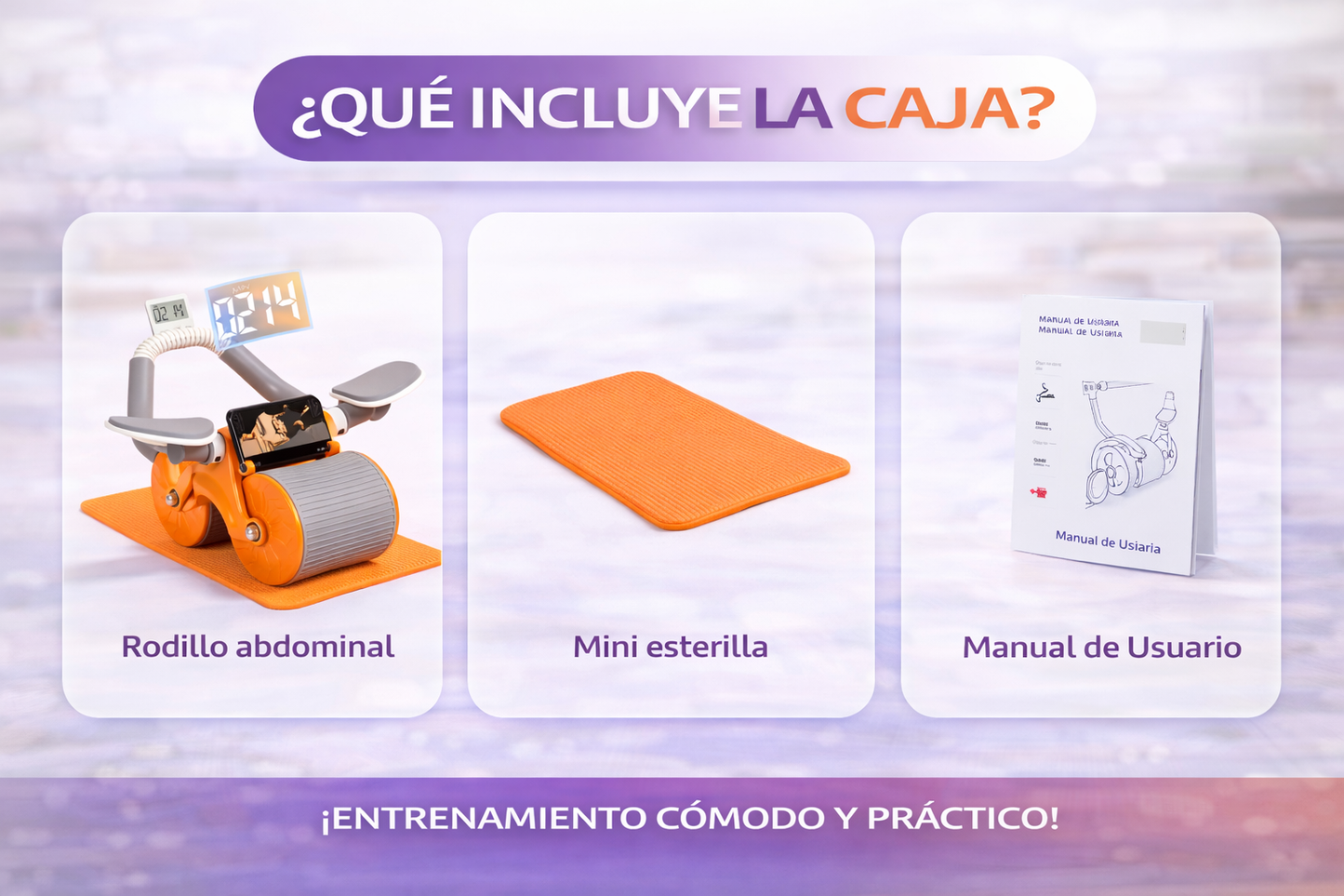 Rodillo Abdominal con Apoyabrazos, Cronómetro y Soporte para Móvil
