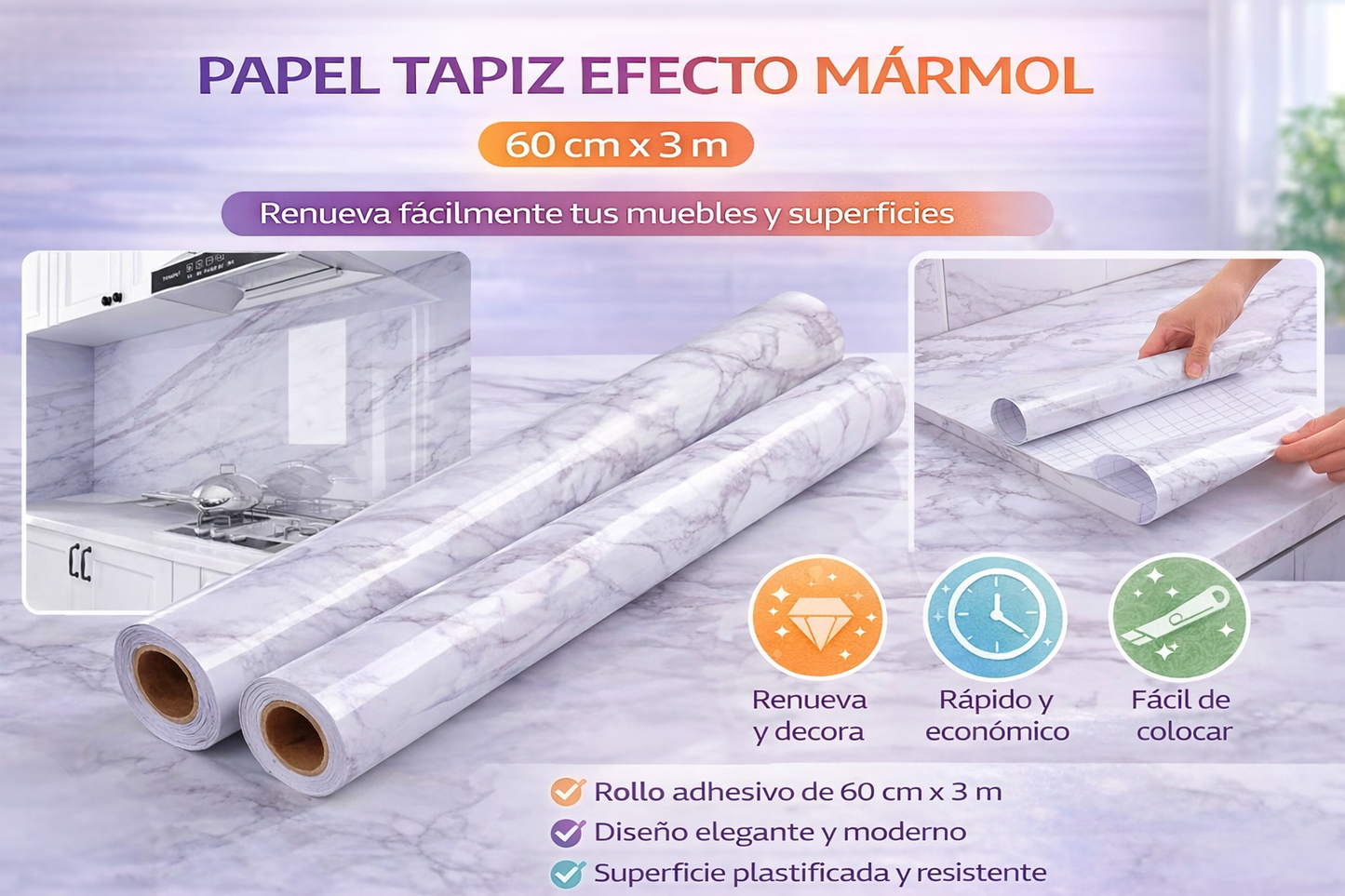 Papel Tapiz Efecto Mármol 60 cm x 3 m