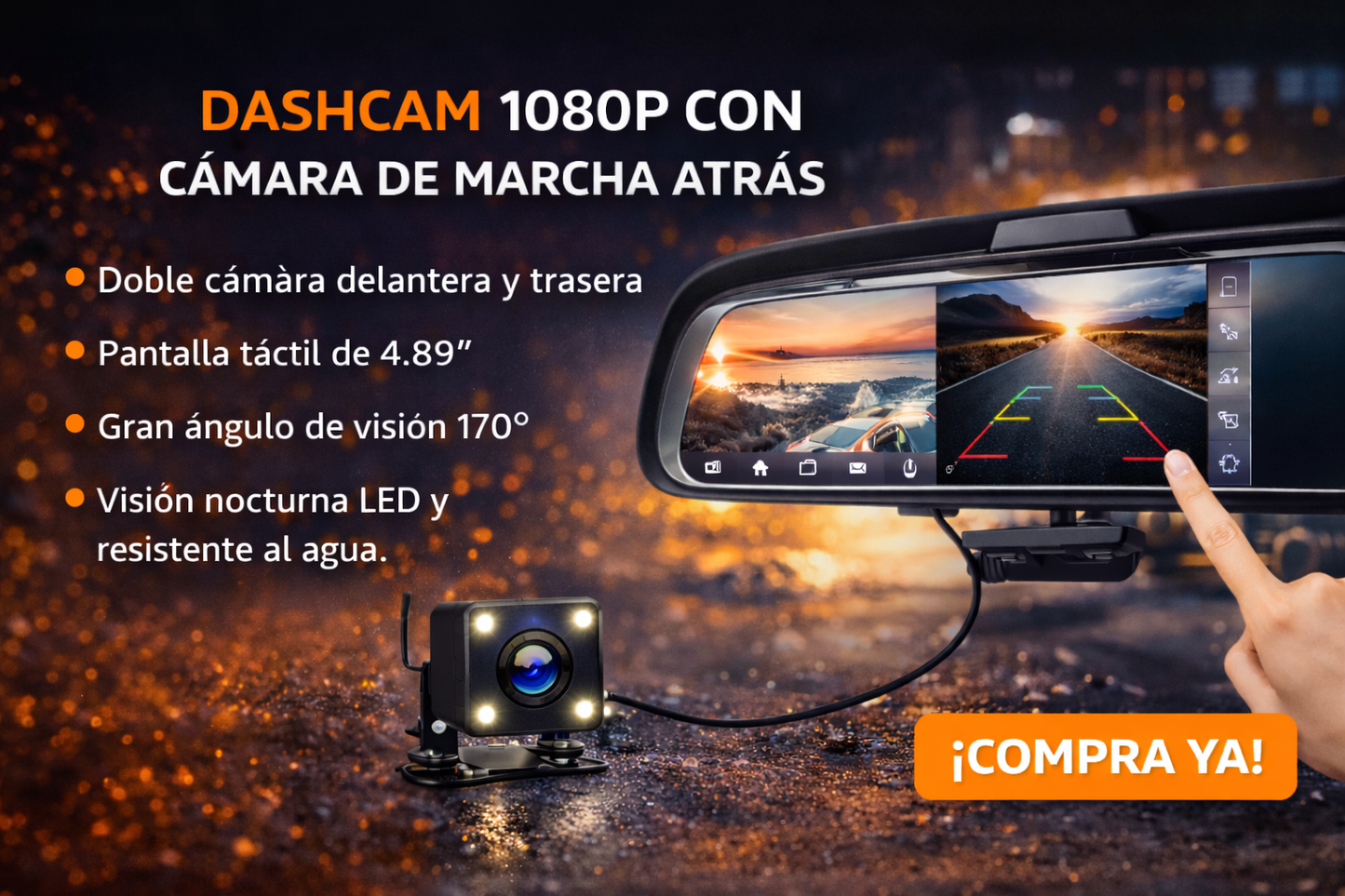 Dashcam 1080P con Cámara de Marcha Atrás