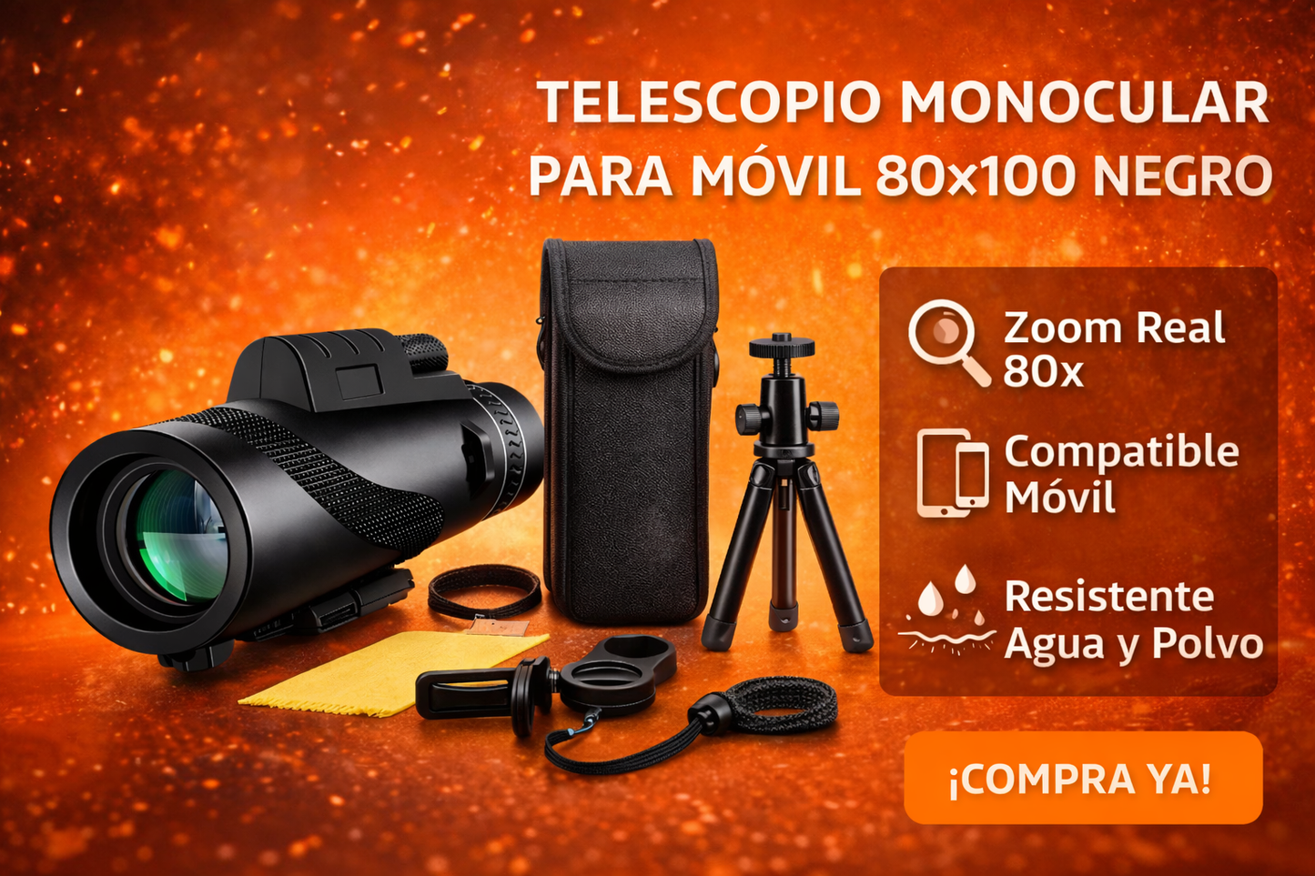 Telescopio Monocular para Móvil 80x100 Negro