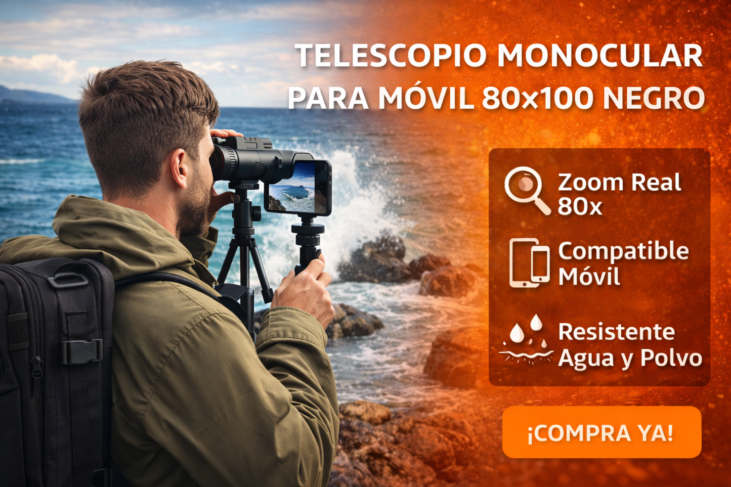 Telescopio Monocular para Móvil 80x100 Negro
